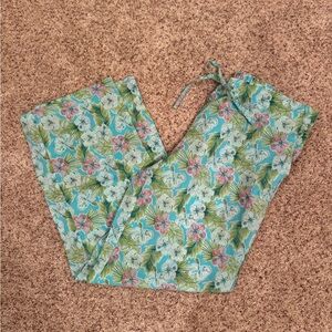 Tropical Floral Pants - Blue and Green
